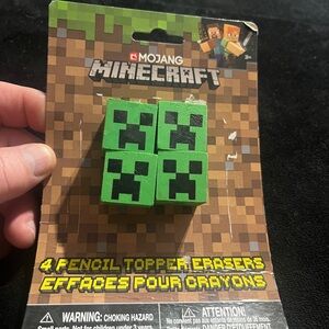 MineCraft 4 Pencil Top Erasers . New out of the package.